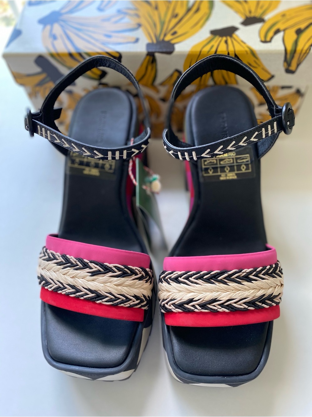 NWT Farm Rio Colorful Graphic Platform Sandal Heels Size 11 Tropical - Picture 2 of 16